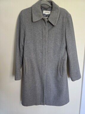 Vintage 80's 90's Saxton Hall Calvin Klein Light Grey Car Coat.